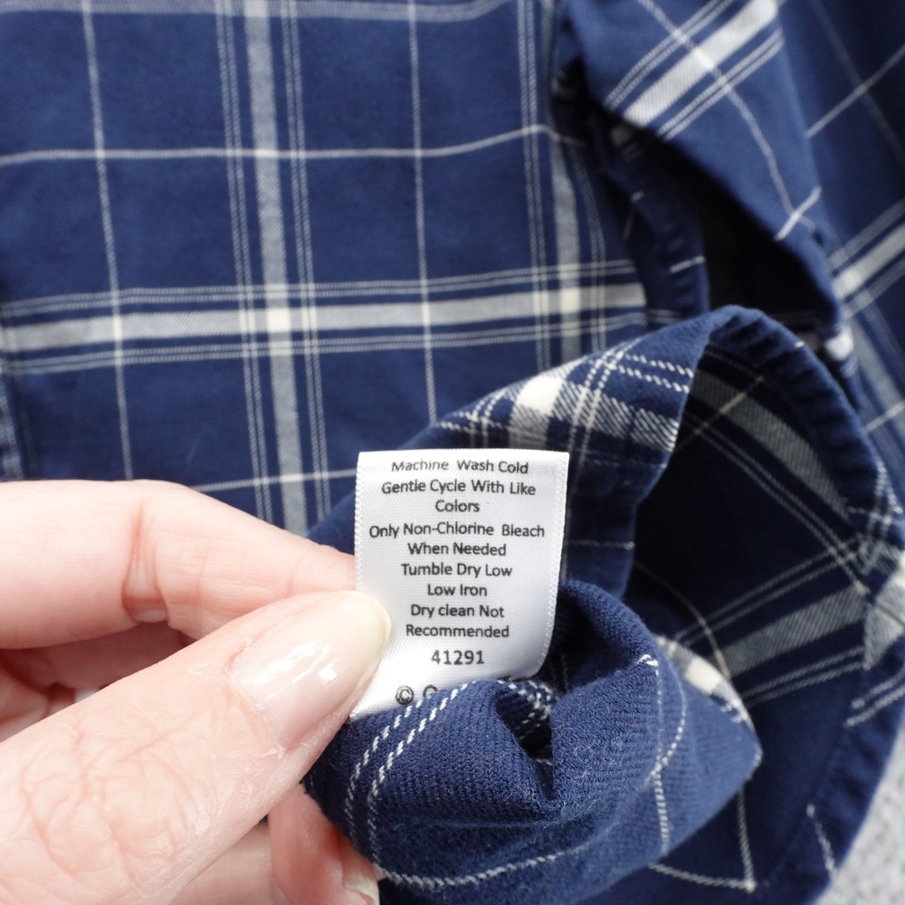 Garnet‎ Hill Plaid Flannel Tunic Top Large Navy Blue Cotton Womens Fall Shirt - Picture 10 of 11